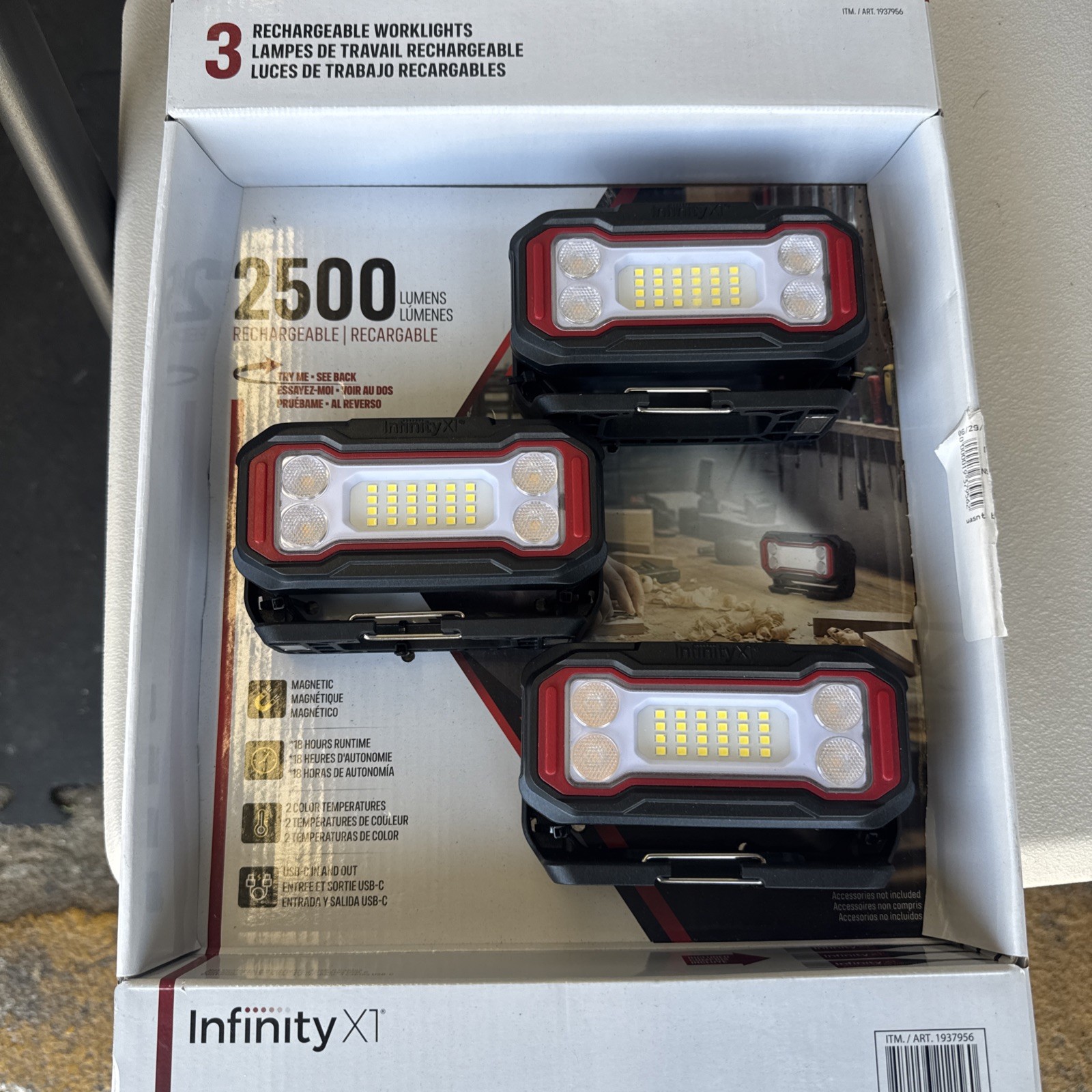 Infinity X1 2500 Lumen Rechargeable Work Light 3-Pack, USB-C Magnetic LED Lamp