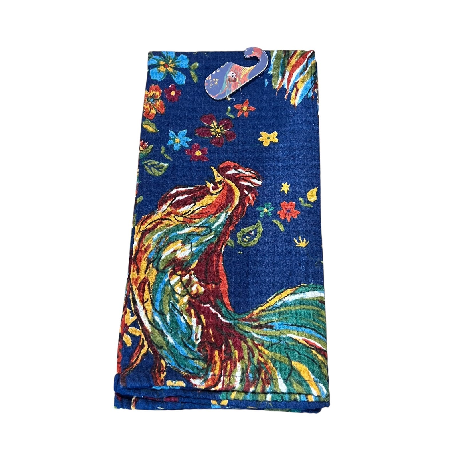 April Cornell Ecru Rooster Design Tea Towel Set of 2 Navy, Rust, Green, Gold NEW April Cornell Ecru Rooster Design Tea Towel Set of 2 Navy, Rust, Green, Gold NEW