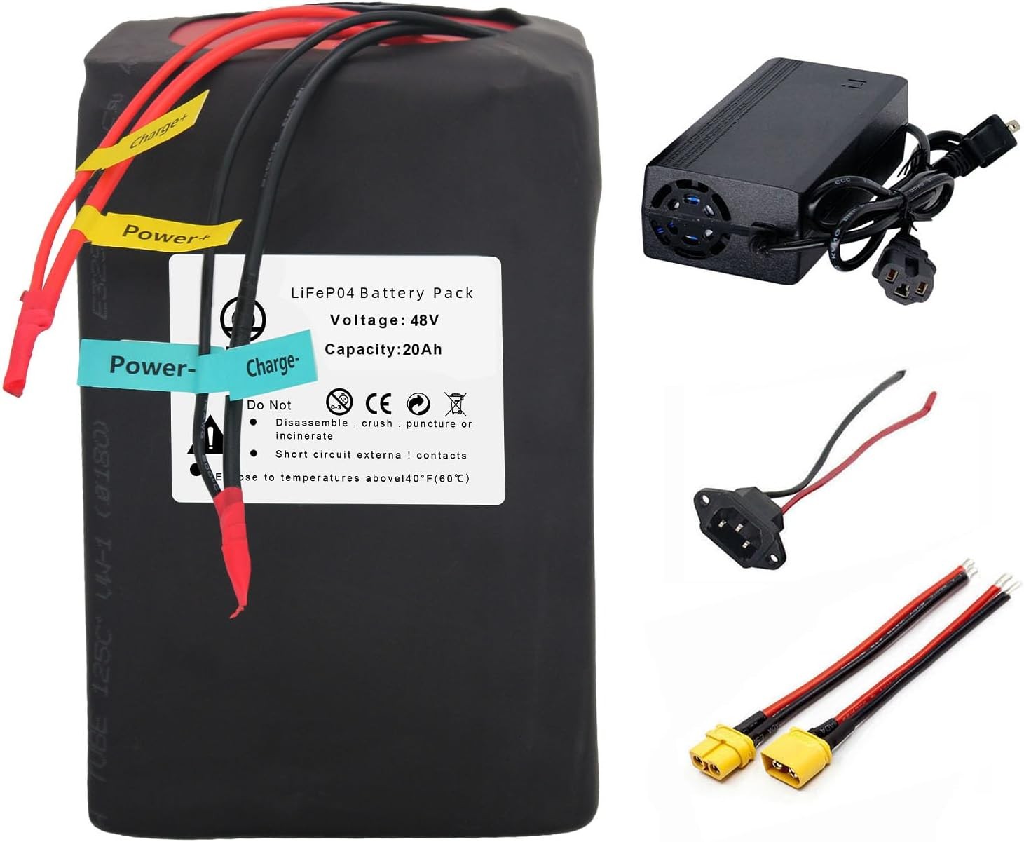 BtrPower 48v 20Ah Lifepo4 Bi-ke Battery Pack for 1000W Motor built-in 50A BMS