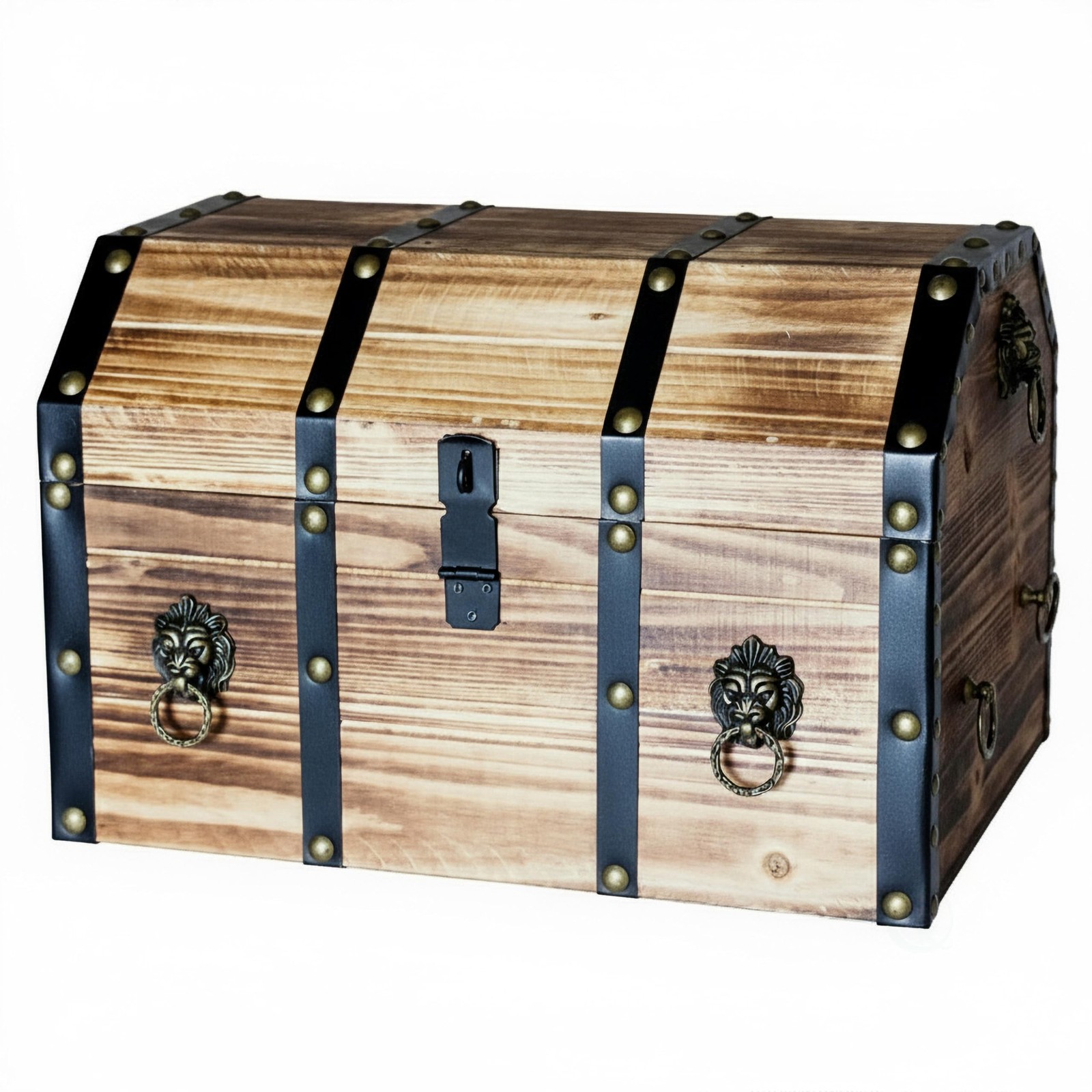Vintiquewise Wooden Treasure Chest Trunk Vintage-Style Storage Box with Leath...