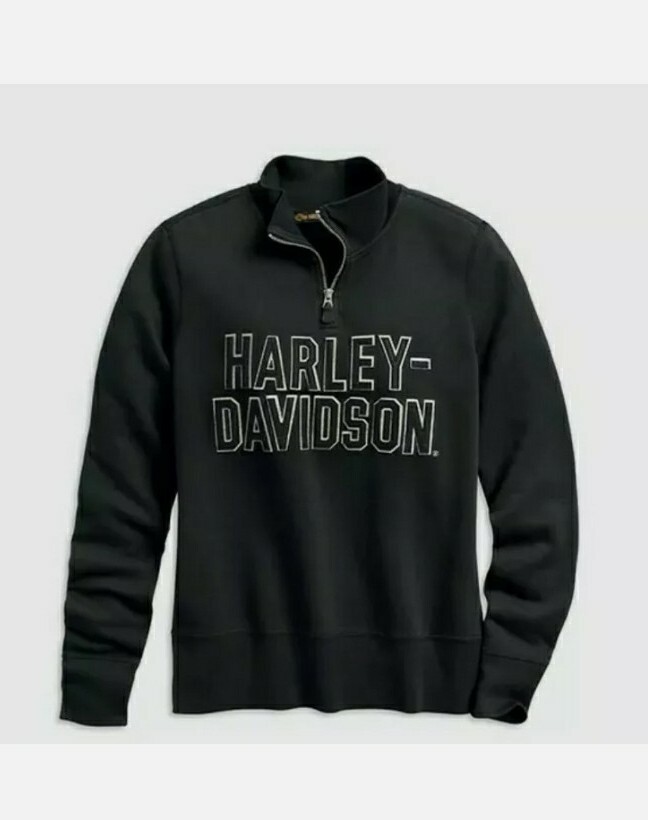 🔥🆕🔥HARLEY-DAVIDSON® WOMEN\'S FELT LETTER BLACK ¼ ZIP SWEATSHIRT 99286-19VW XL❗
