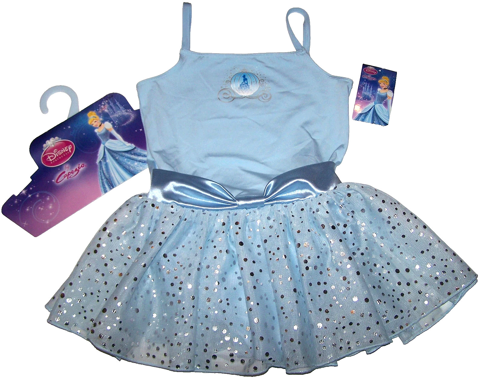 Capezio Disney Princess Dress Leotard Cinderella Bodysuit Silver Dots New XS 3 4