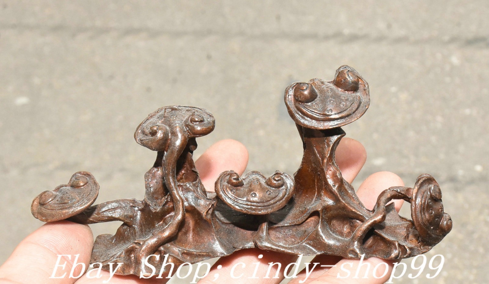 5.1\'\'Old Chinese Dynasty Bronze Fengshui Lingzhi Ganoderma Statue Sculpture