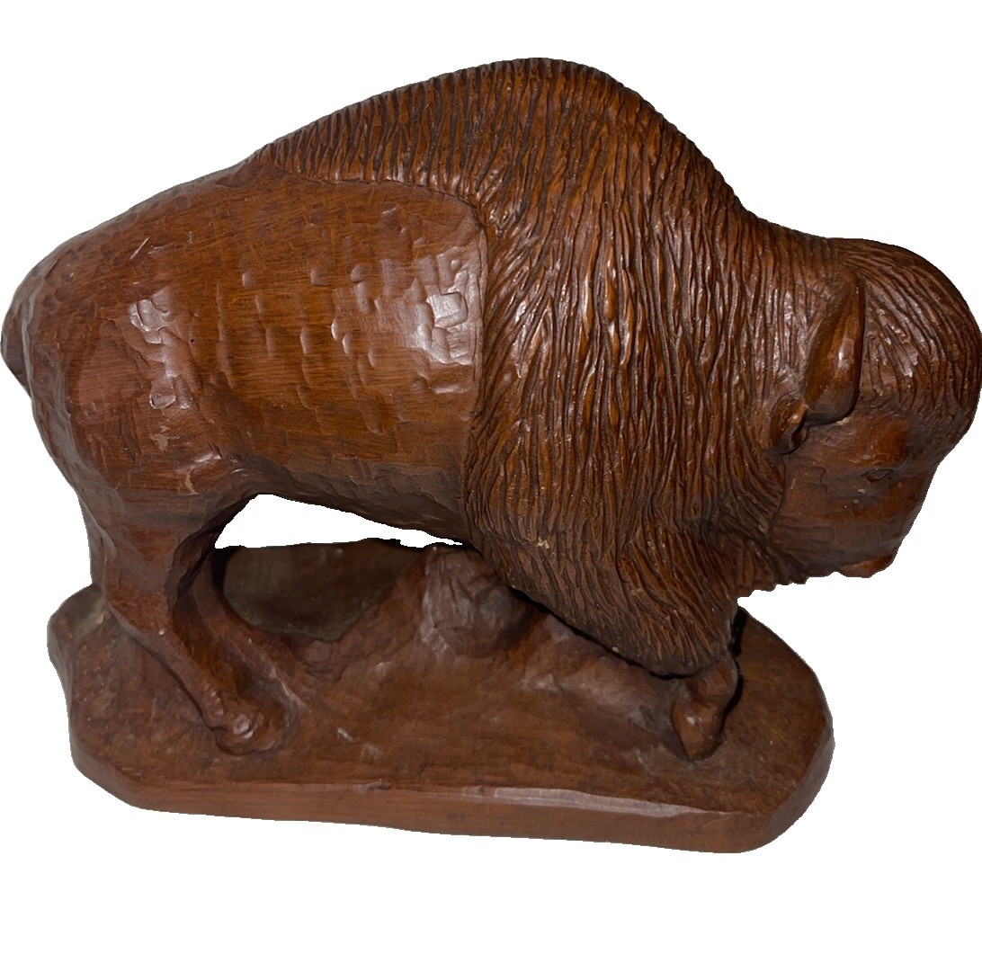 Red Mill Mfg American Buffalo Bison Handcrafted Figurine Carved Wooden Resin Fun