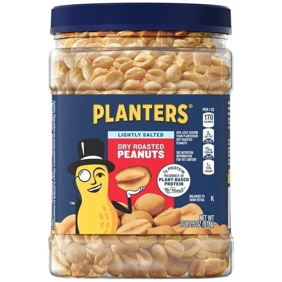 PLANTERS Lightly Salted Dry Roasted Peanuts, Party Snacks, Plant Based Protein,