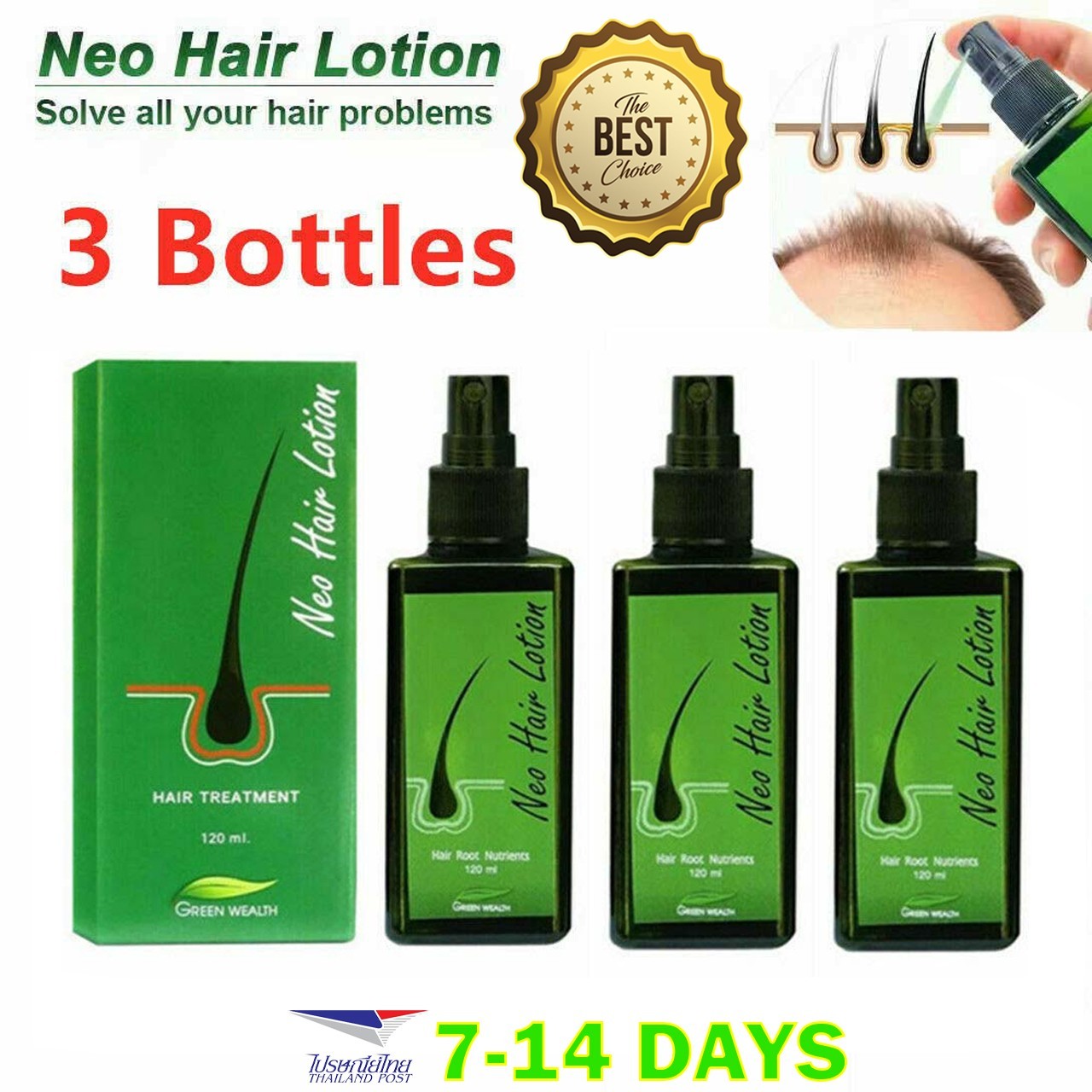 3x 120ml Neo Hair Lotion Green Wealth Hair Growth Serum Treatment Root Nutrients
