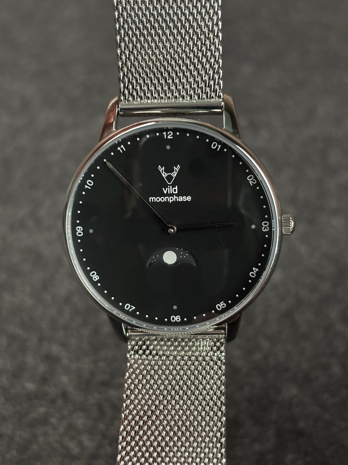 Vild Hamburg Moonphase Quartz Watch 38mm Silver Tone Stainless Steel - New Bat.