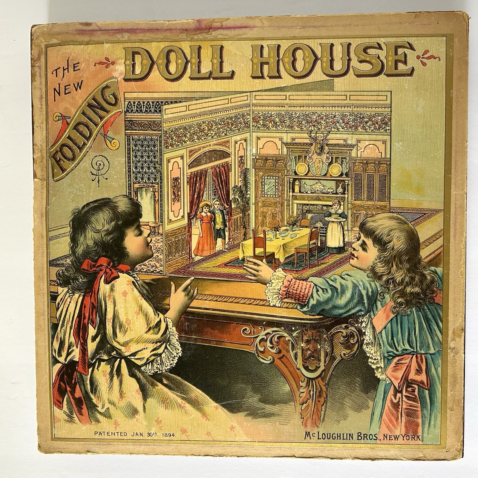 Antique Victorian Dollhouse McLoughlin Brothers The New Folding Dollhouse 1894