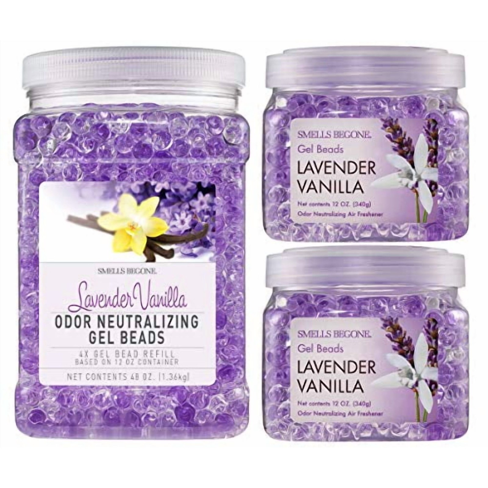 SMELLS BEGONE Odor Eliminator Gel Beads 12 oz 2 Pack Lavender Vanilla