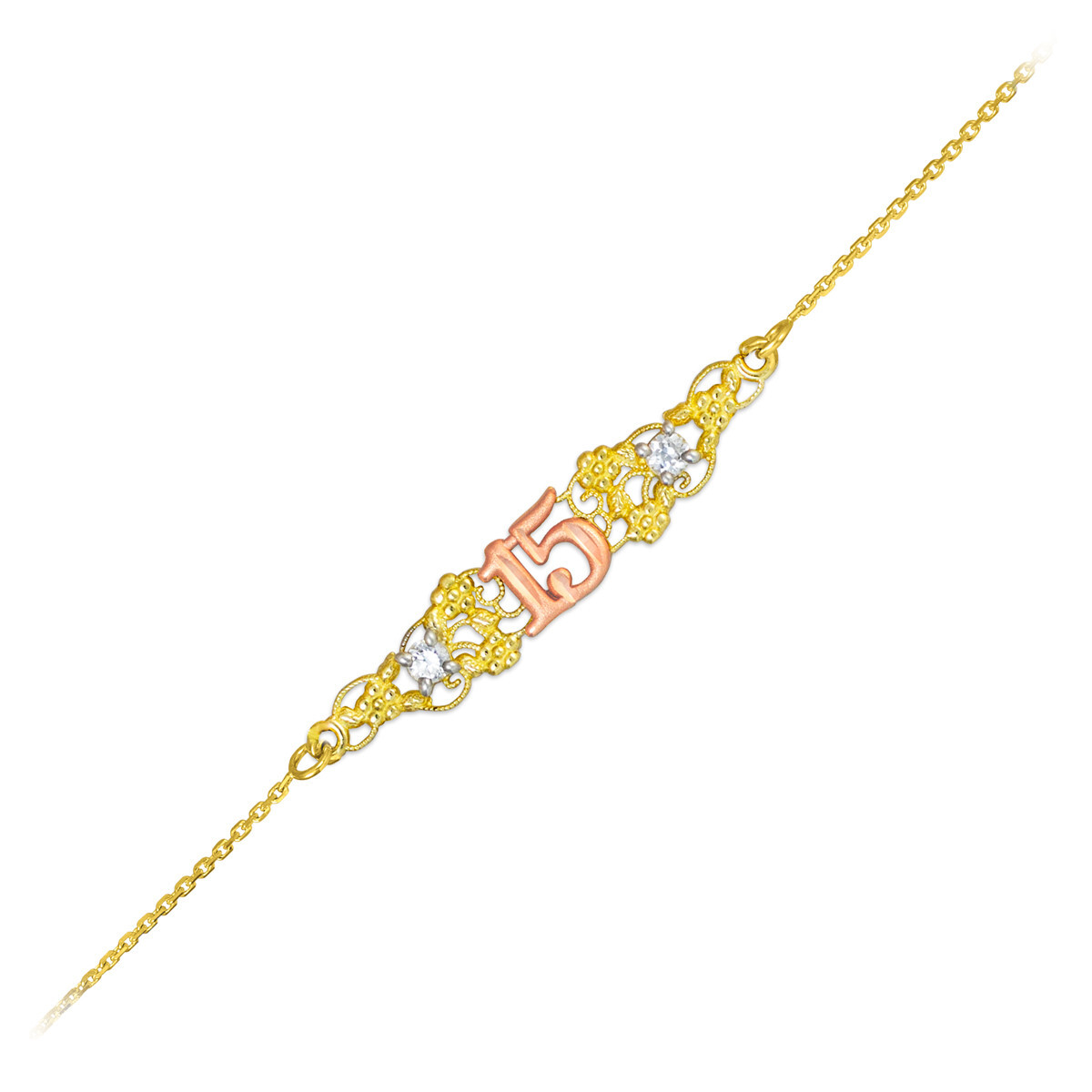 15-Anos Quinceanera Tri-Tone 14k Gold Bracelet
