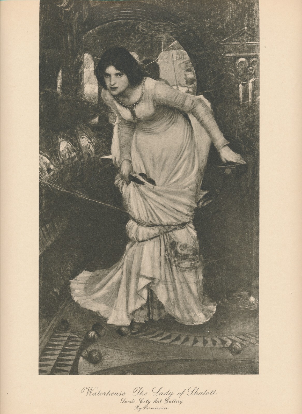 115+yr Old Antique PreRaphaelite Art Print  LADY OF SHALOTT By John Waterhouse