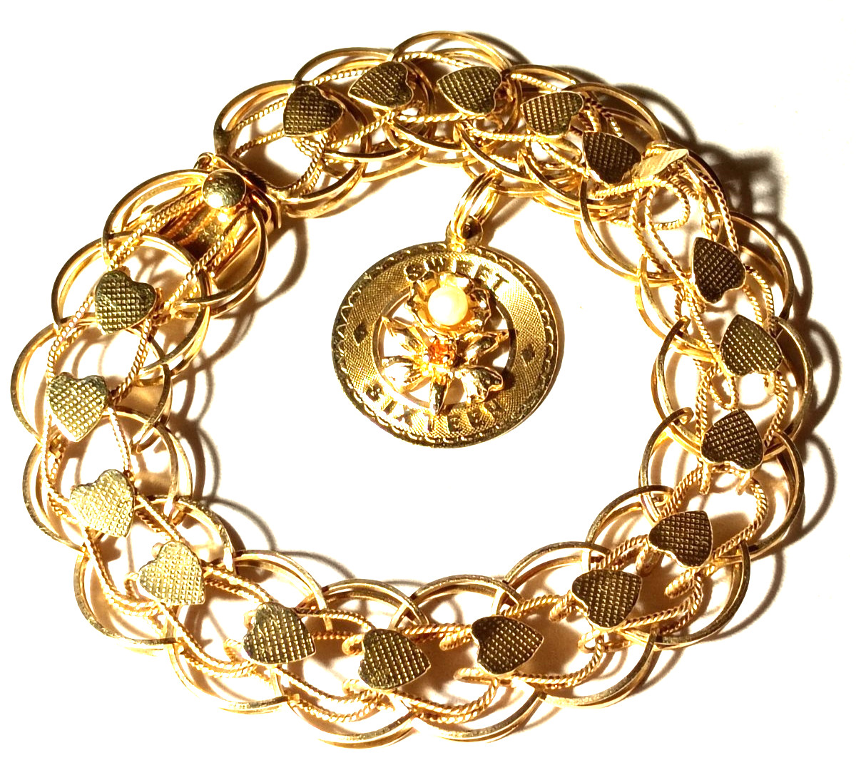 Vintage 14k Yellow Gold Multi Strand Charm Bracelet Sweet Sixteen Pearl 15g Vintage 14k Yellow Gold Multi Strand Charm Bracelet Sweet Sixteen Pearl 15g