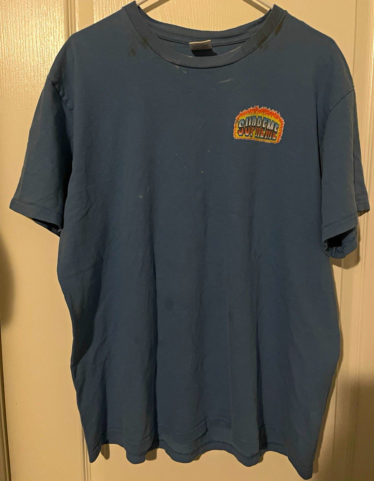 VTG Supreme Blue Pre-Shrunk Cotton Jersey Graphic Logo Crew Neck T-Shirt L USA