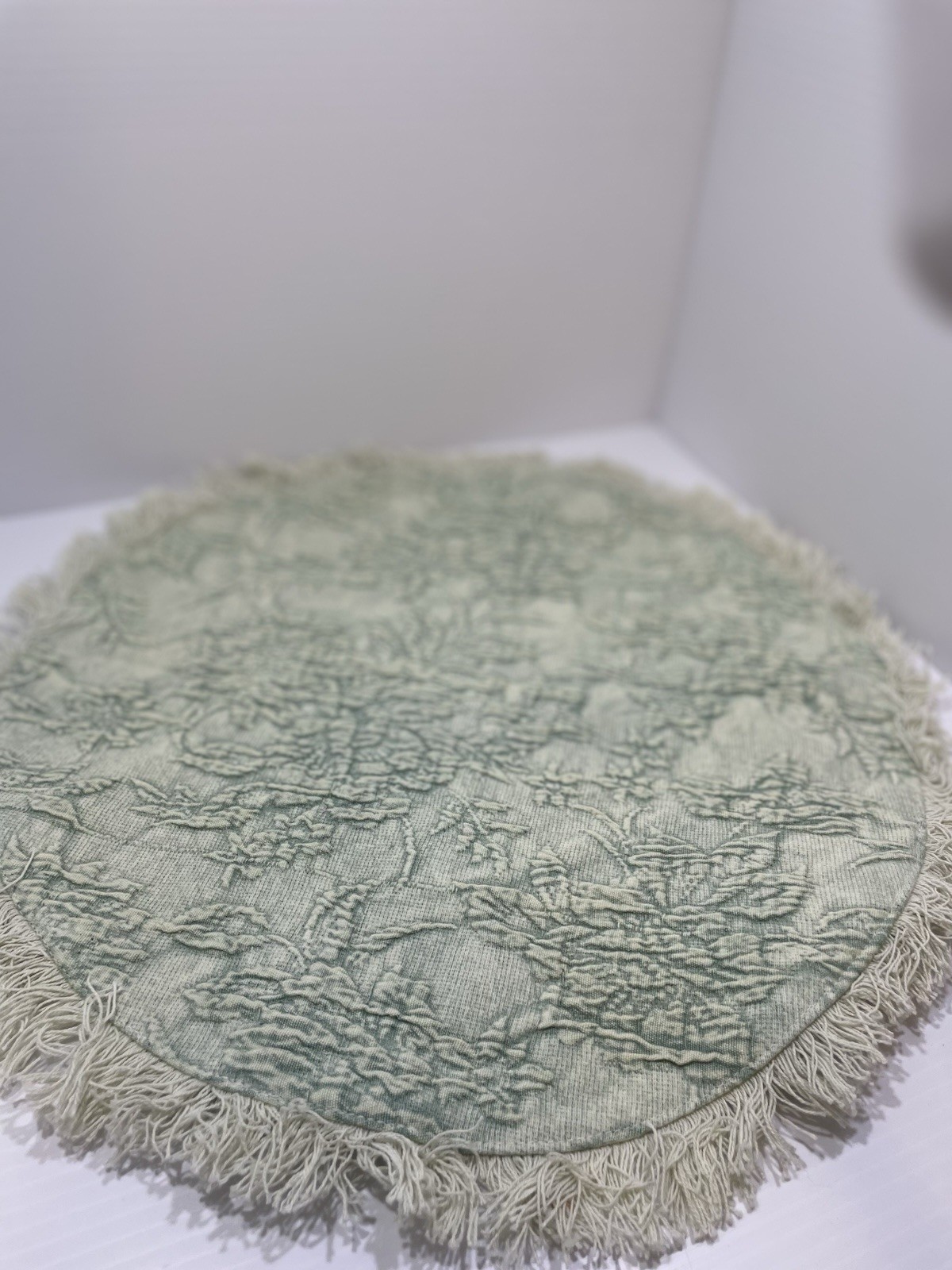 SHABBY CHIC Soft Sage Green With fringe Ed Round Placemats Set of 8