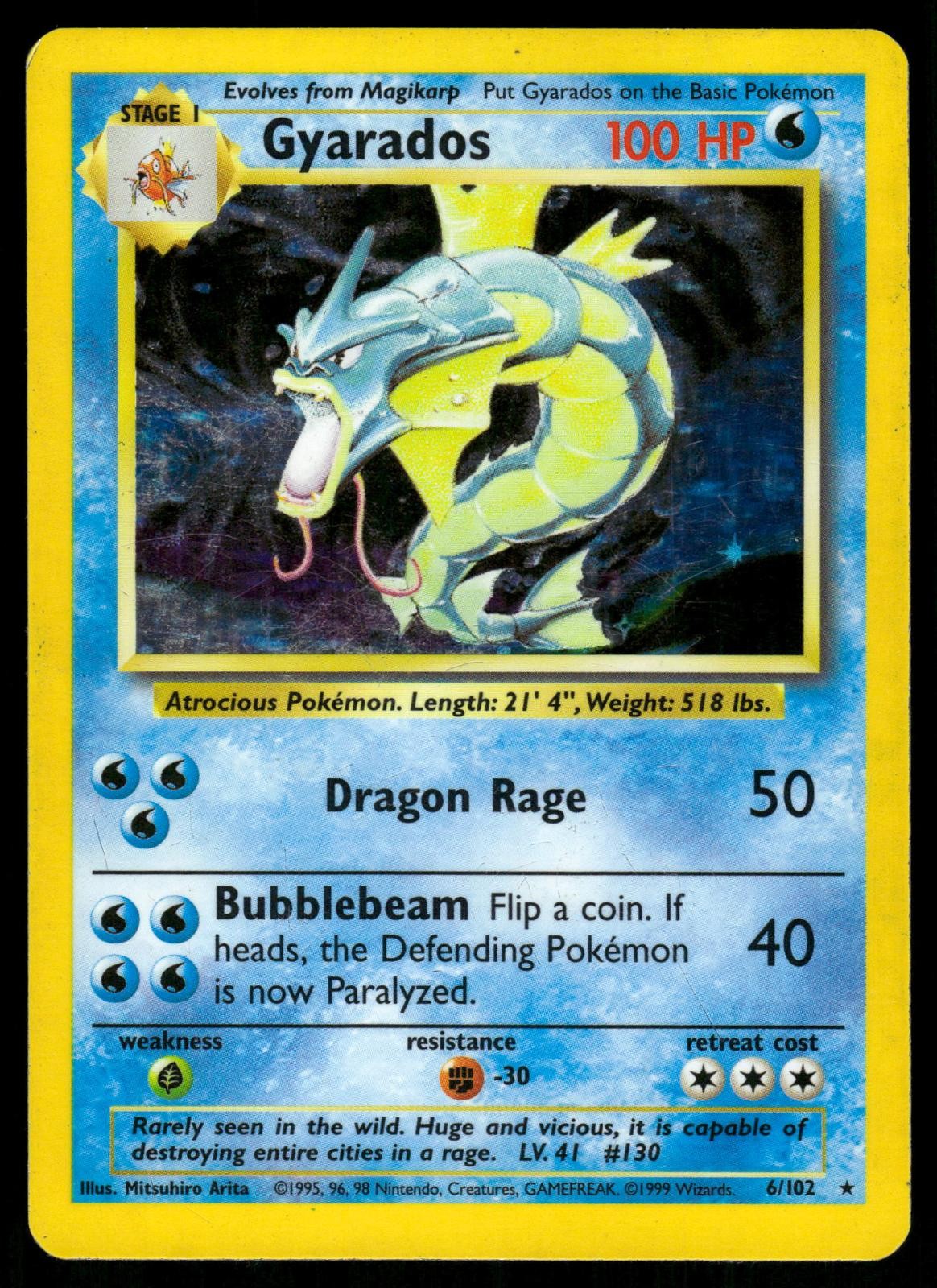Gyarados 6/102 Holo Rare Base Set Unlimited Pokemon MP