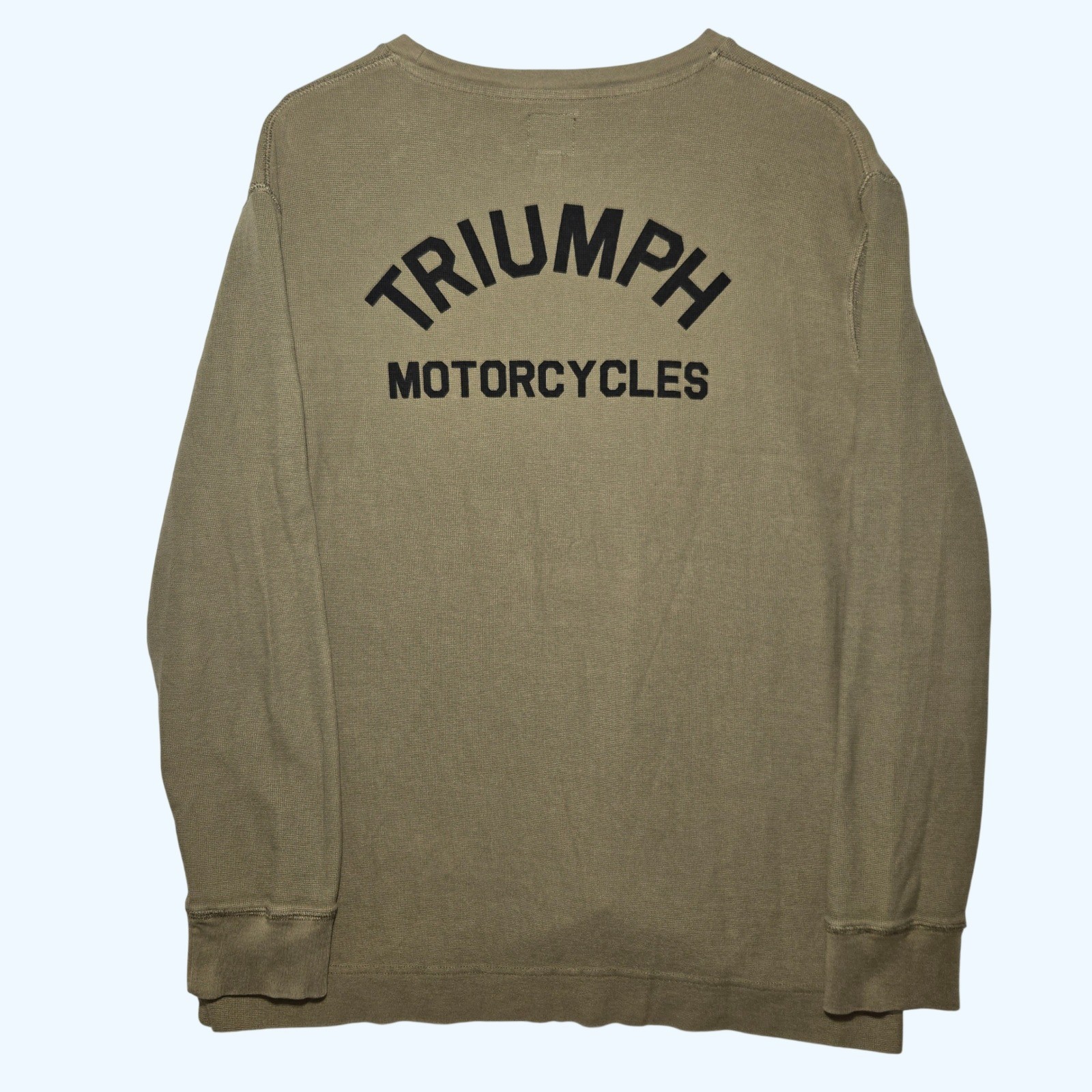 Triumph Motorcycles Olive Green Waffle Knit Thermal Long Sleeve Shirt Mens XL