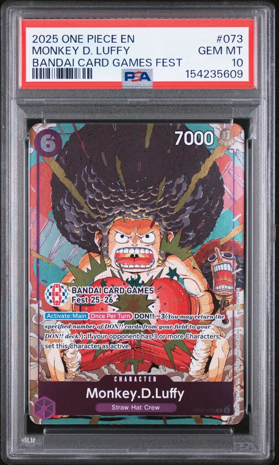 2025 ONE PIECE PROMOS BANDAI CARD GAMES FEST #073 MONKEY D. LUFFY PSA 10