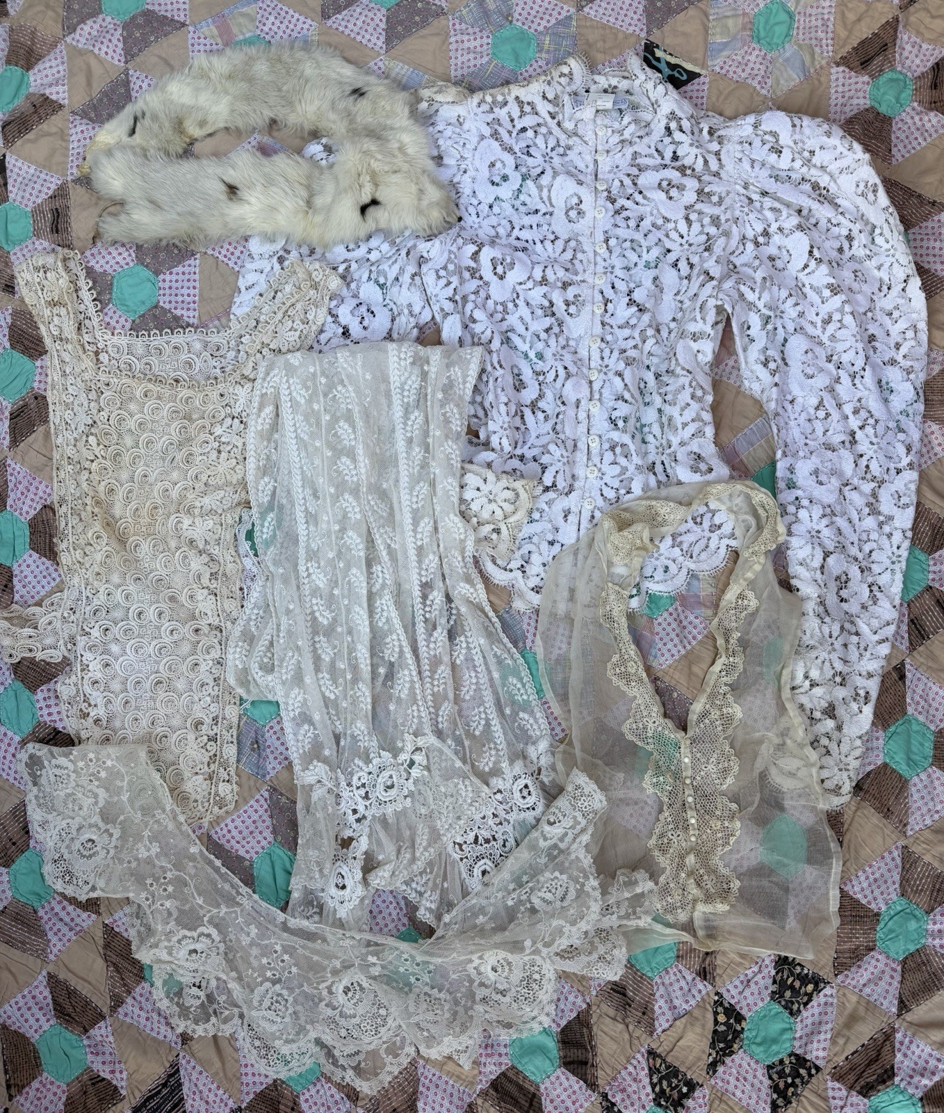 Antique Victorian Edwardian Vintage Lace & Ermine Fur Lot of 6 Antique Victorian Edwardian Vintage Lace & Ermine Fur Lot of 6