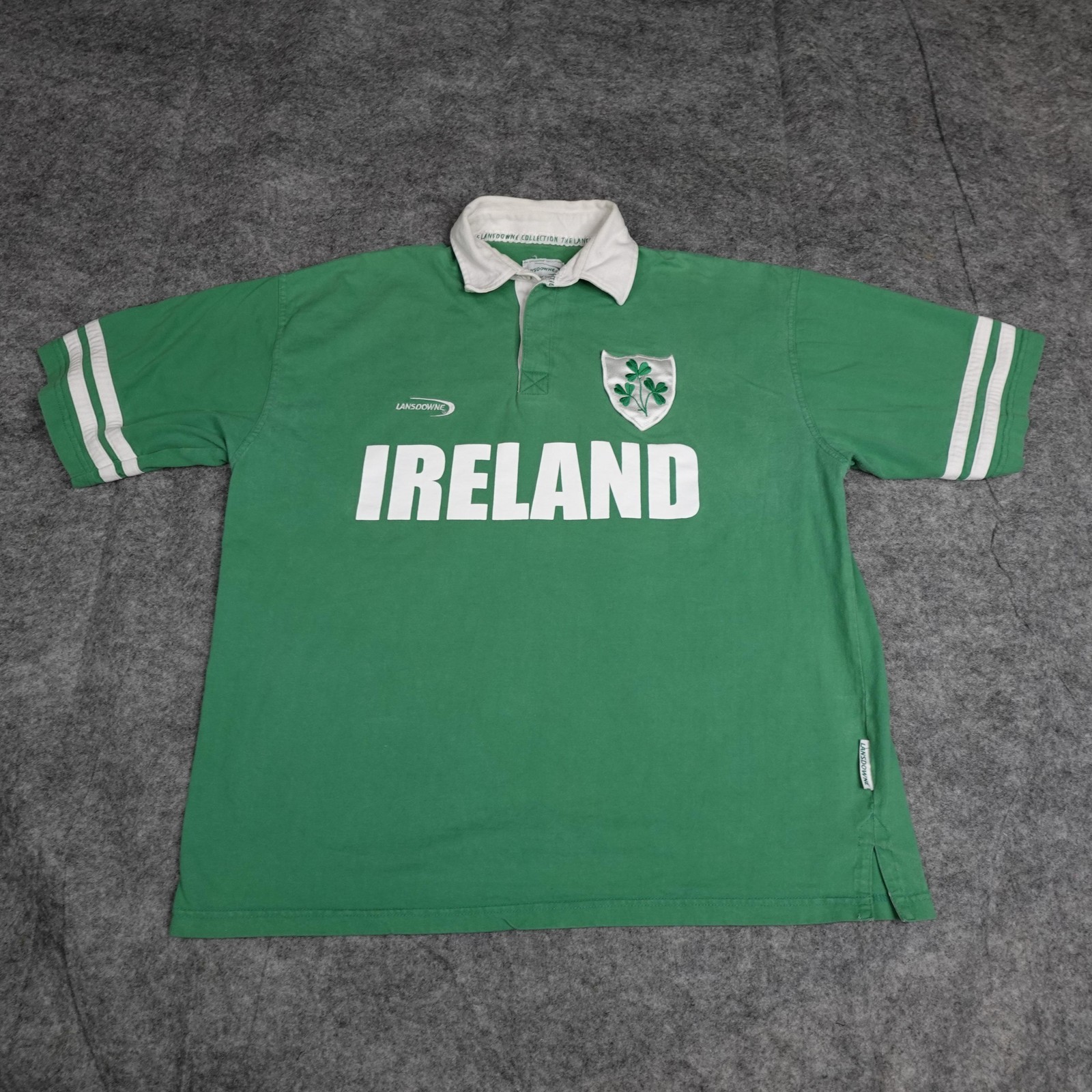 Ireland Rugby Jersey Shirt Mens Large Green Lansdowne Shamrock Crest 10 VTG Y2K