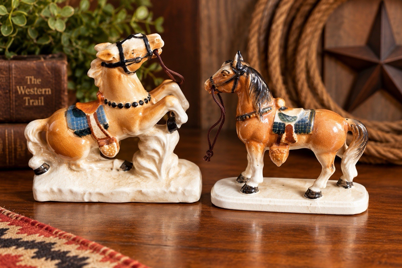 Vtg 1950s Japan Pair of Western Cowboy Horse Figurines