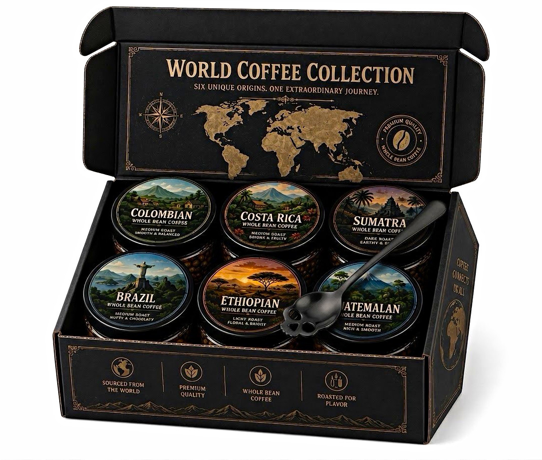 Extraordinary Coffee World Coffee Collection Whole Bean Coffee Gift Set 6 Pack