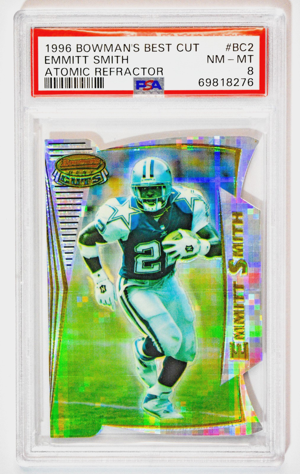1996 Bowman's Best Cut #BC2 Emmitt Smith Atomic Refractor PSA 8 NM-MT Cowboys 1996 Bowman's Best Cut #BC2 Emmitt Smith Atomic Refractor PSA 8 NM-MT Cowboys