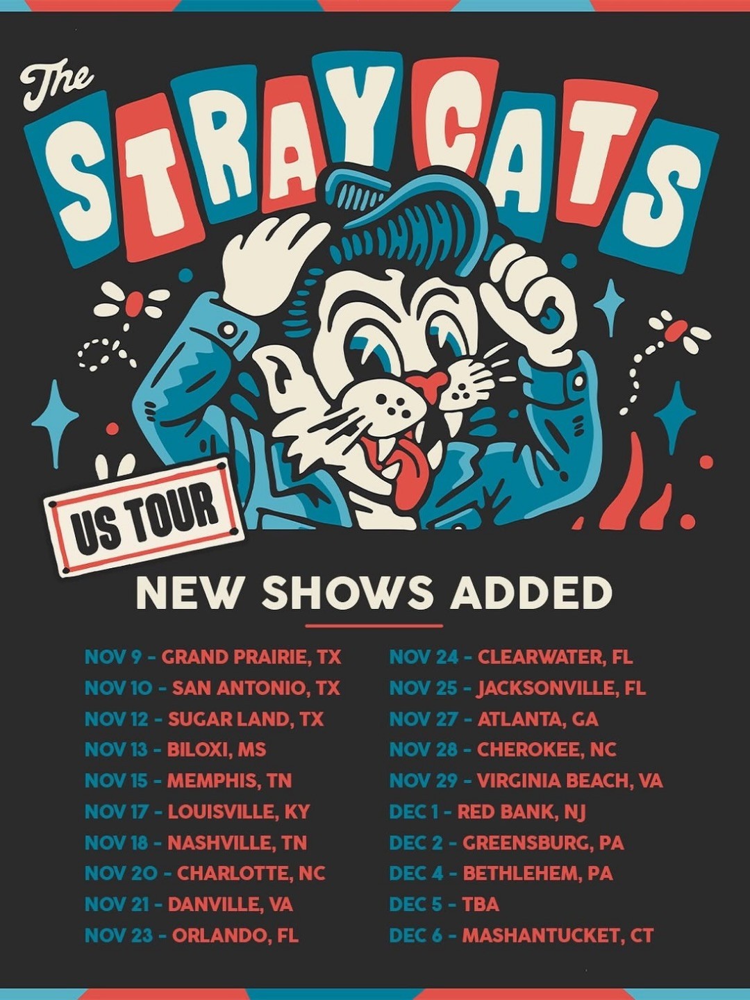 The Stray Cats US Tour New Shows Added Schedule Poster