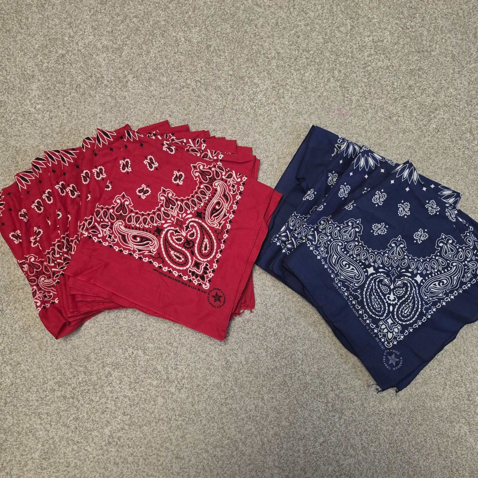Paisley Bandanas 100% Cotton Hav-a-Hank Fast Color VTG Lot of 13 RED BLUE