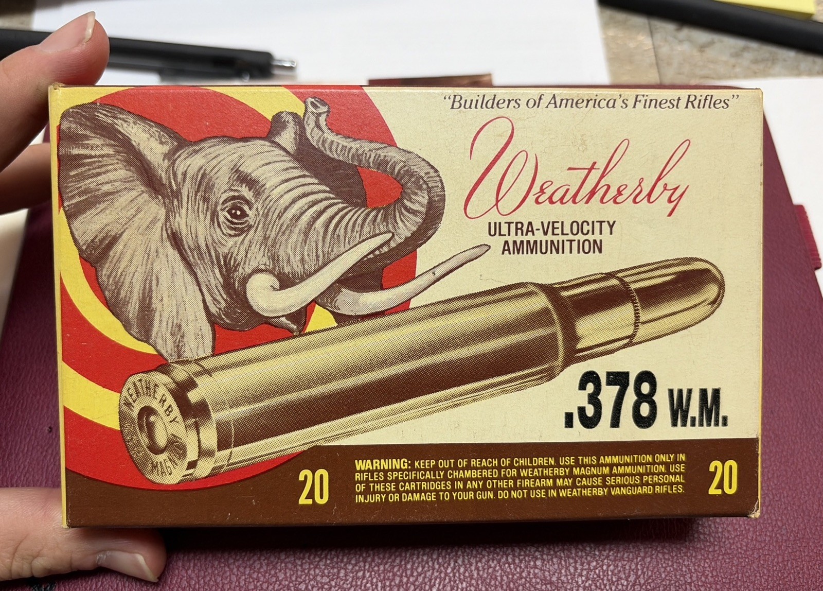 Vintage Real Ammo Box Elephant Logo With Brass .378 Weatherby Magnum Vintage Real Ammo Box Elephant Logo With Brass .378 Weatherby Magnum