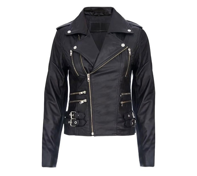 Ladies Black Retro 100% Nappa Real Leather Biker Jacket Soft Multi Zip Coat