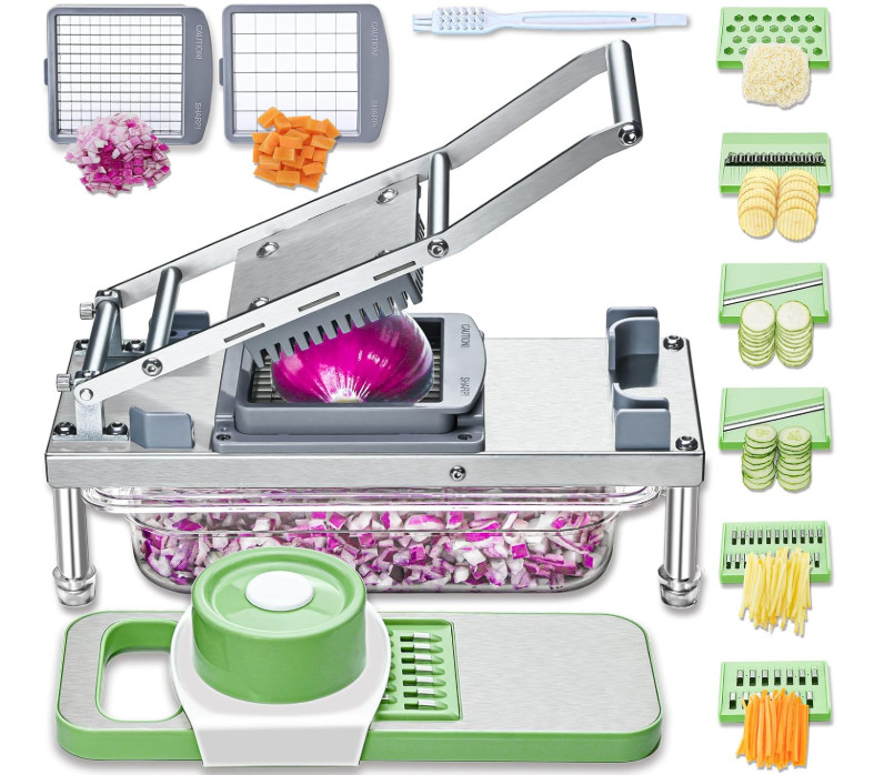 Picadora de verduras con 8 cuchillas intercambiables y recipiente incluido. Cort