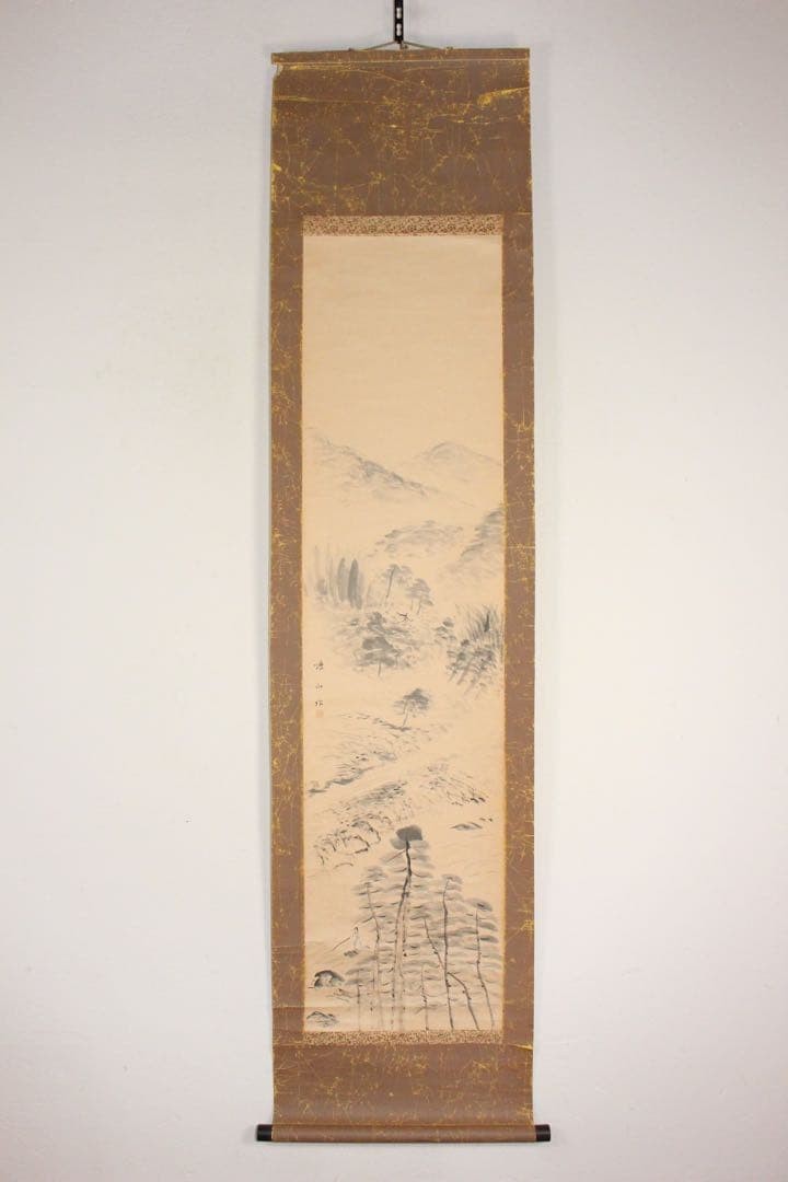 Japanese Hanging Scroll Toyama Landscape Ink Painting Antique Art Wall Decor