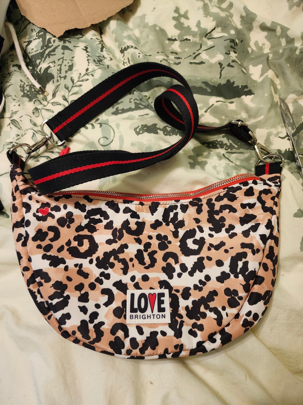 Brighton “Spotted Love” Leopard Parachute Nylon Crossbody Swing Bag Ret.$150