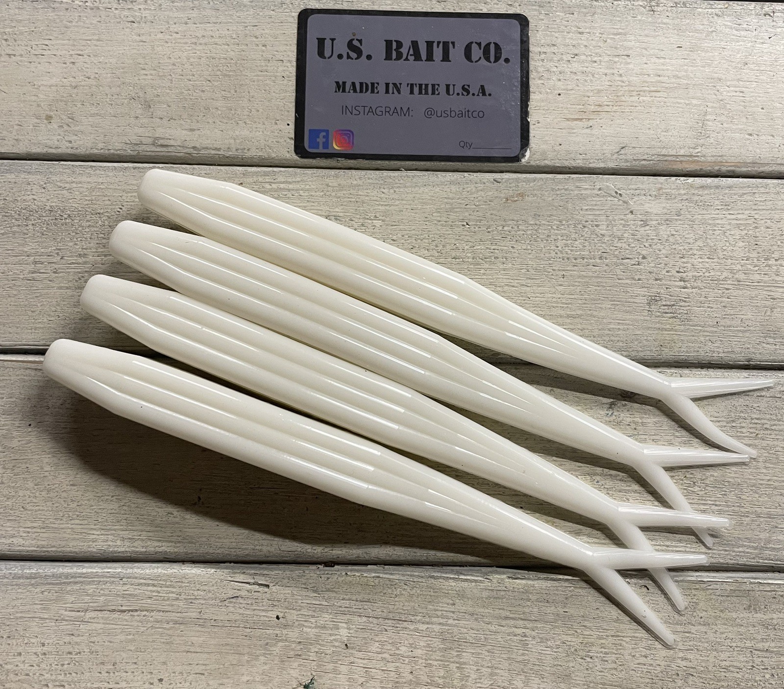 Fluke 8” Color Pure White 4 Baits Giant Fluke White Sea Bass Striper Saltwater