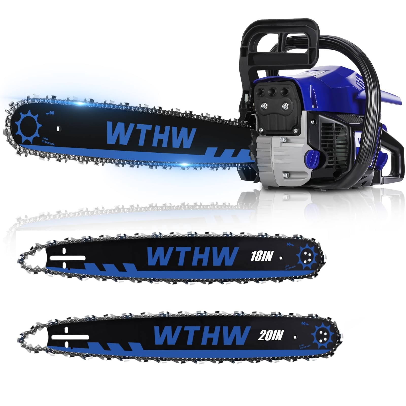 58 cc Gas Chainsaw, 20 in & 18 in Quick-Switch Bars, 2 Chains 3.5HP 2-Cycle Engi