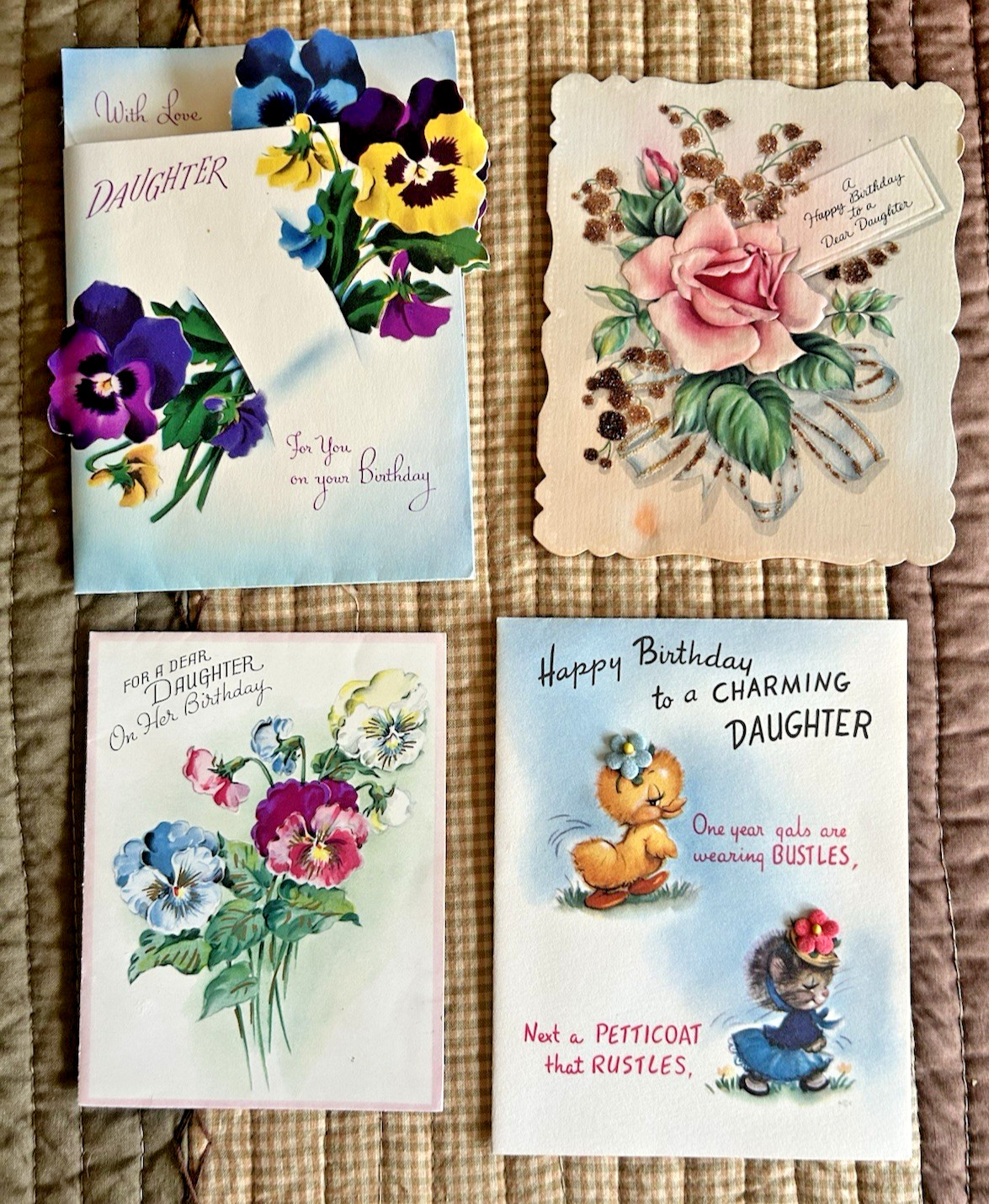 4 Vintage  1940s Daughter Birthday cards, Norcross, Gibson, RustCraft, Hallmark