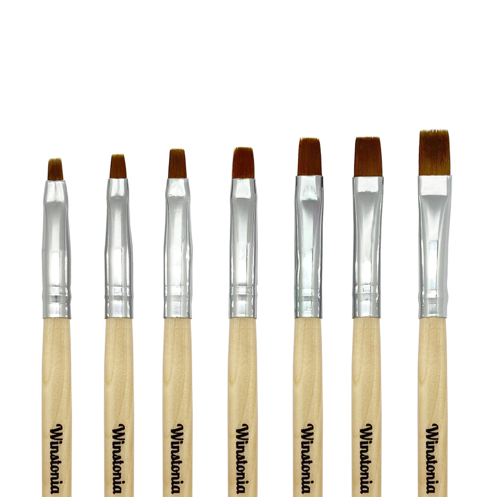 Winstonia Nail Gel Brushes 7 Pcs Set for UV Builder Poly Gel Manicure Flat Tips