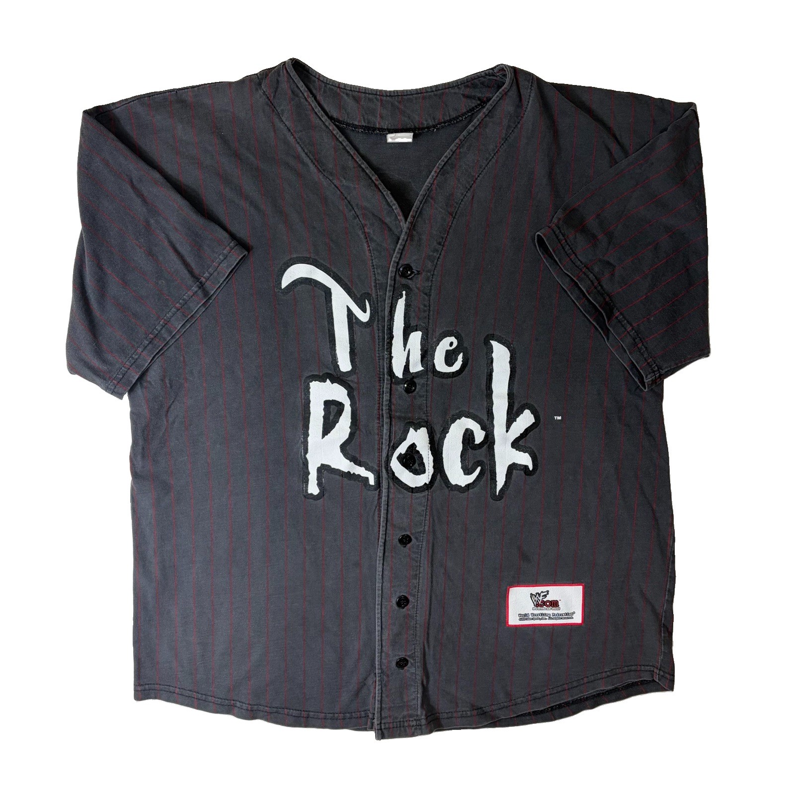 Vtg 1999 WWF The Rock Baseball Jersey XL Pinstripe The Great 1 Titan Sports 90s
