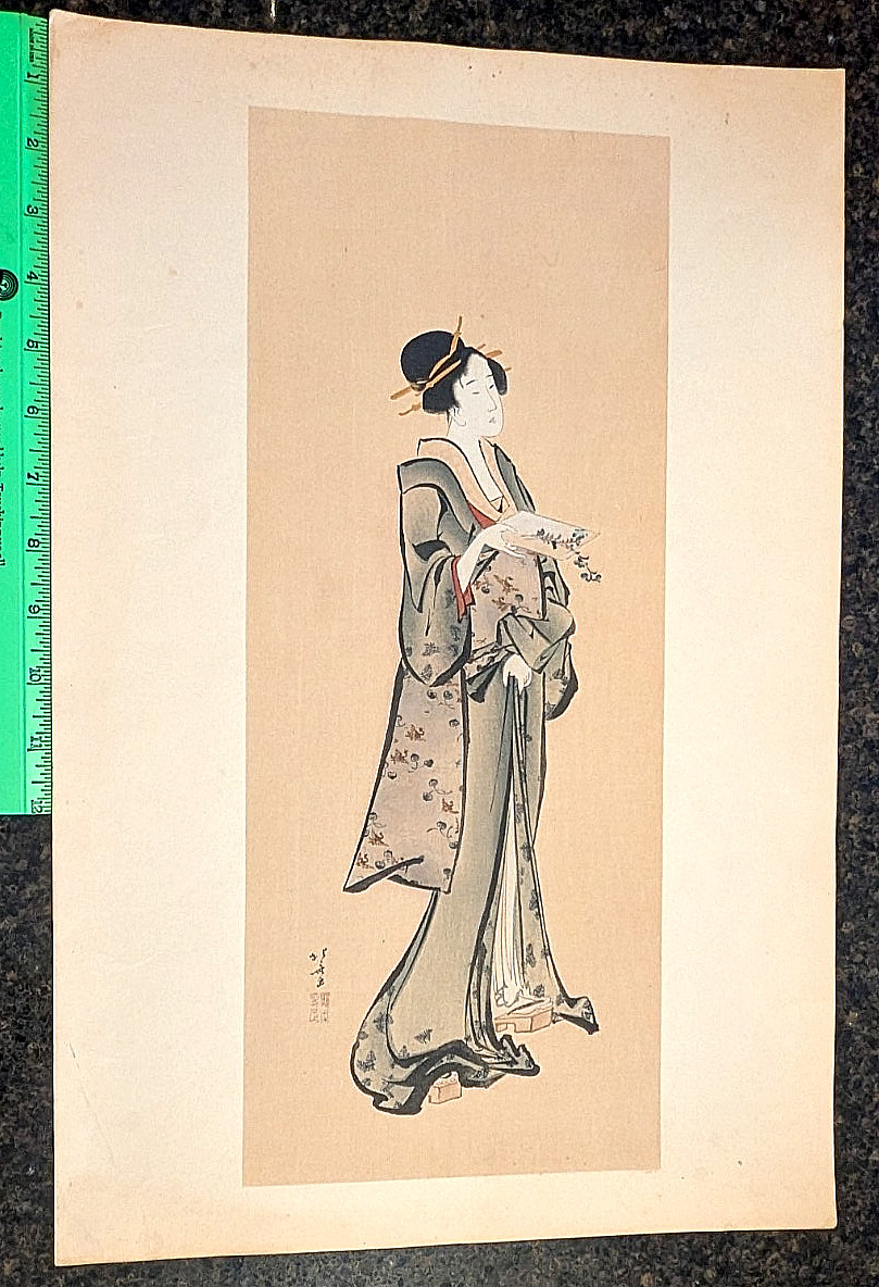 Antique Shimbi Shoin Hokusai Bijin Tanabatazu Japanese Art Print D No. 14