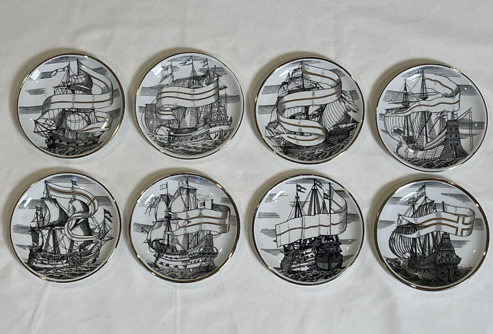Piero Fornasetti Coasters Velieri/Tall Ships Vintage 1950\'s Bonwit Teller Milano