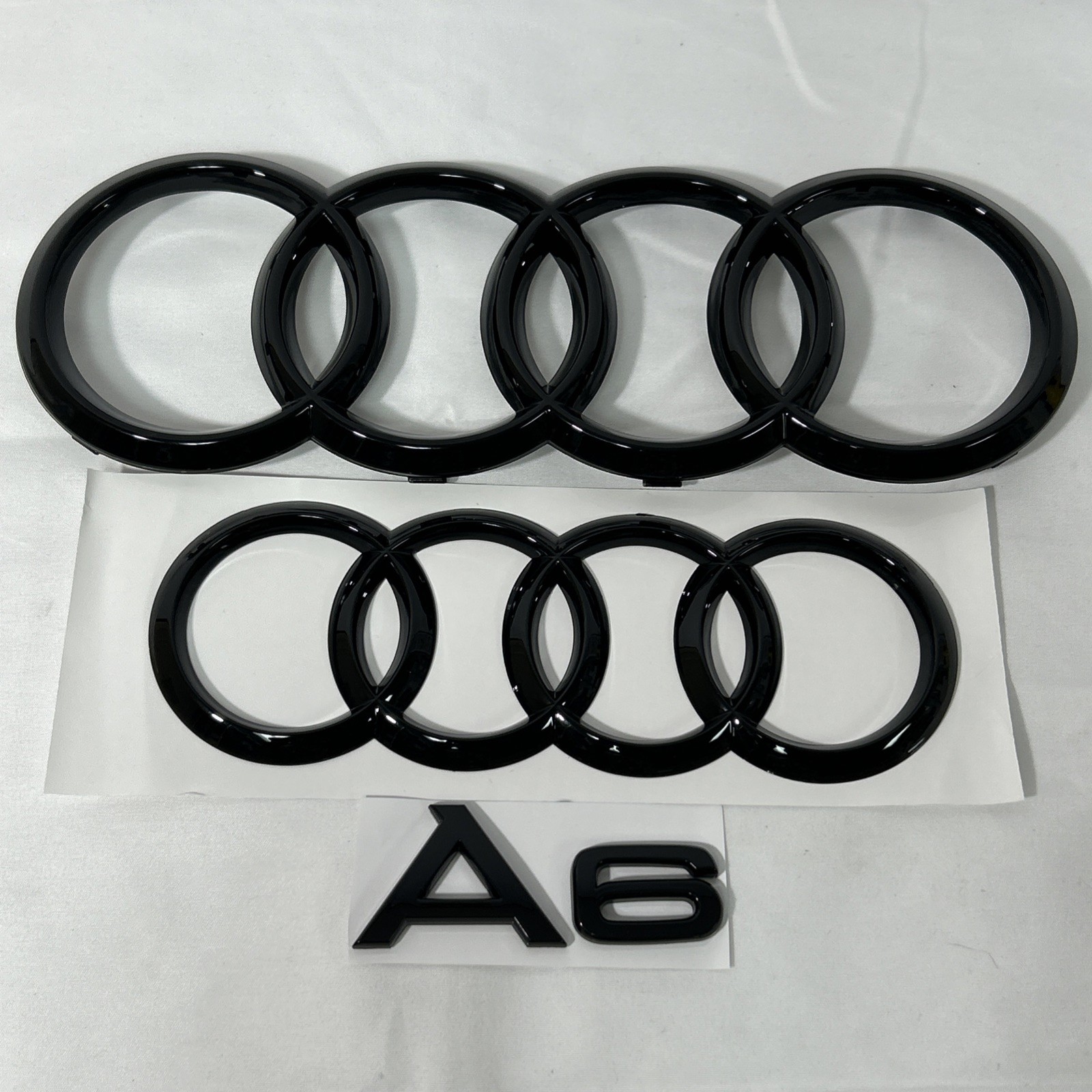 3pc AUDI Ring Front/Rear Adhesive Emblems Gloss Black 273mmx202mm For A6 2019+