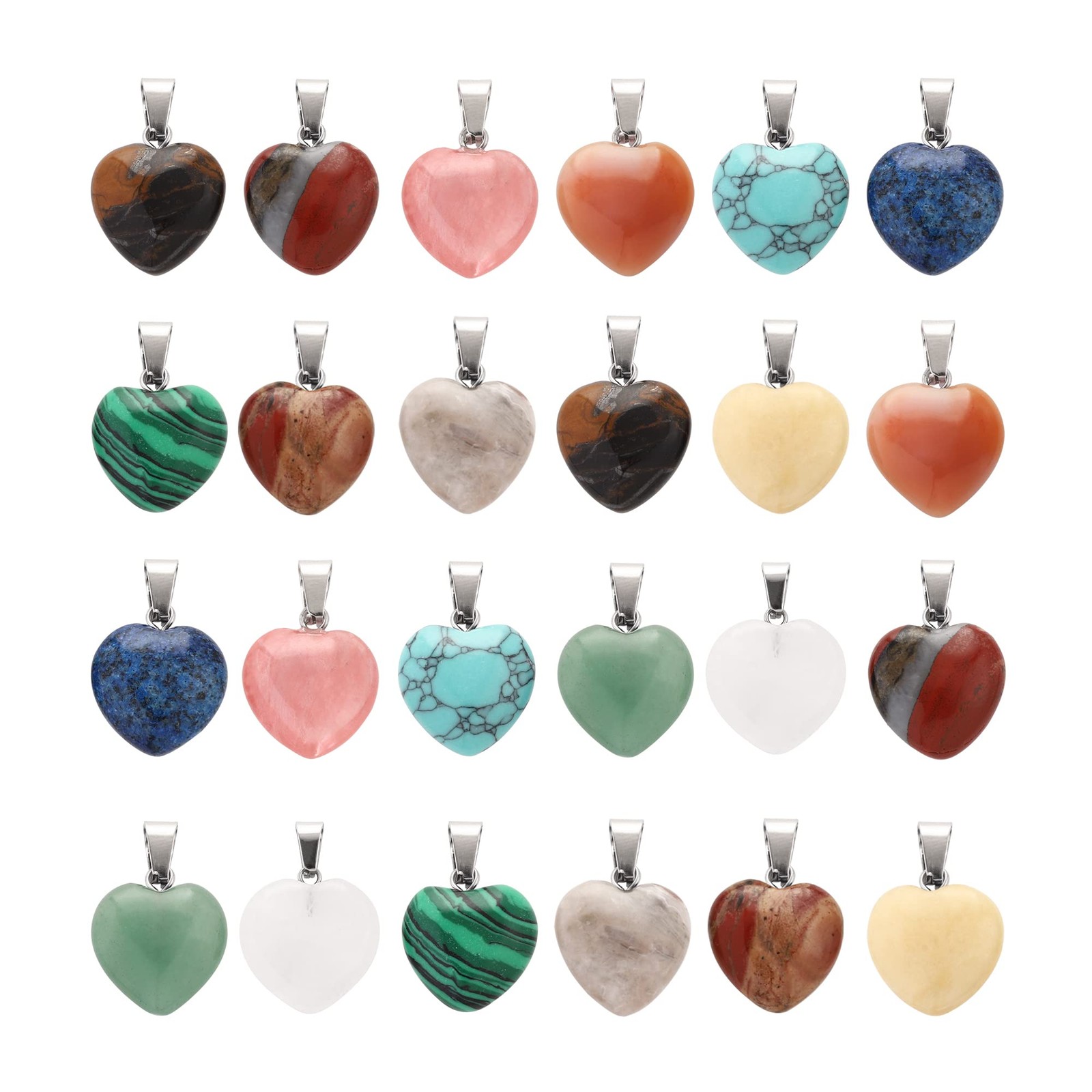 Lezam 24 Pieces Healing Crystal Heart Shaped Pendants Necklace Charms for DIY...