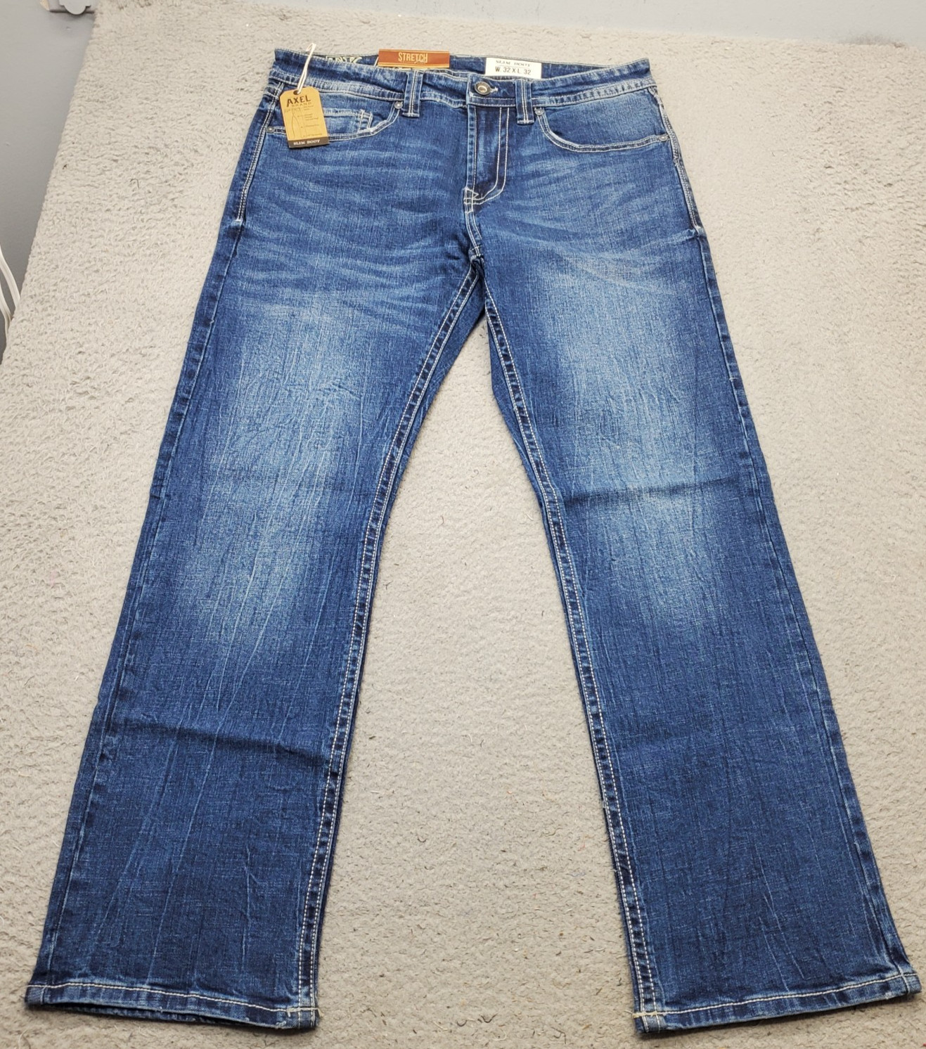 Axel Slim Boot Jeans Mens 32x32 Blue Denim Stretch Faded Whiskered Streetwear Axel Slim Boot Jeans Mens 32x32 Blue Denim Stretch Faded Whiskered Streetwear