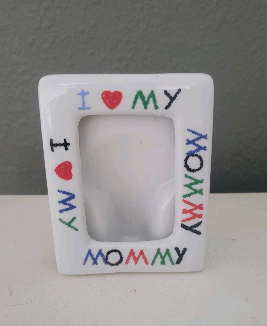 Vintage Fetco I Love My Mommy Ceramic Picture Frame White Crayon Kids Tabletop Vintage Fetco I Love My Mommy Ceramic Picture Frame White Crayon Kids Tabletop