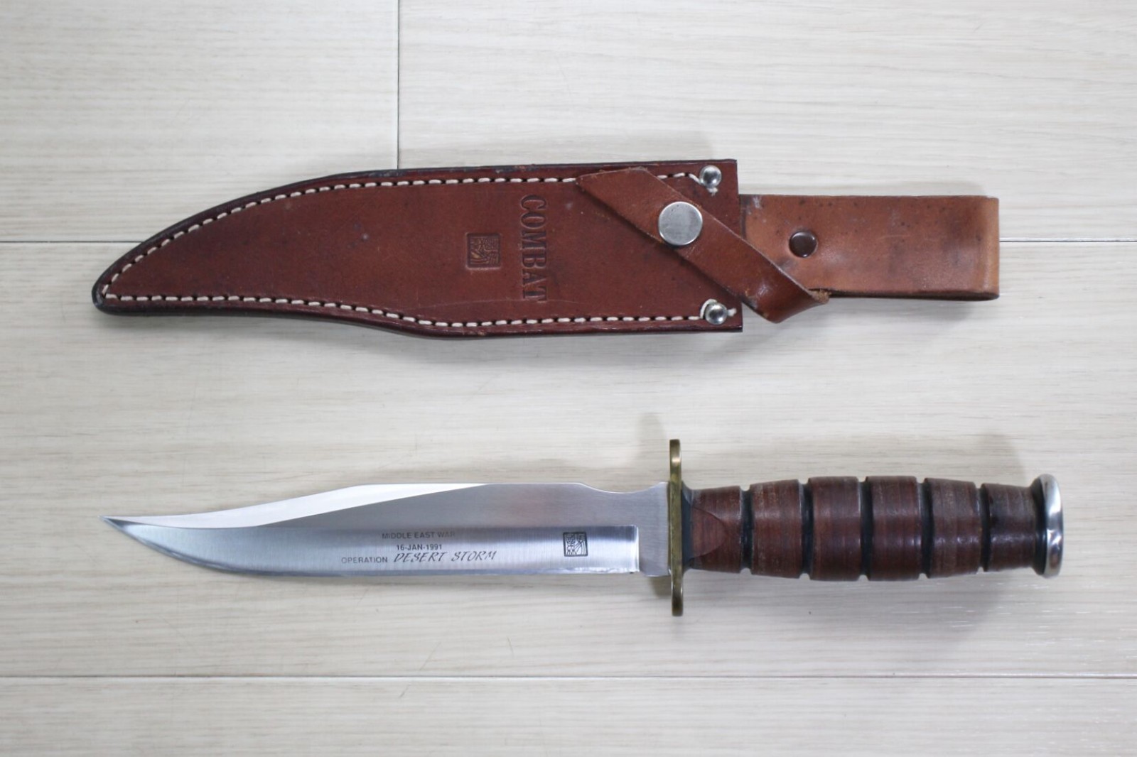 Vintage AL MAR Grunt II Desert Storm 1991 Bowie Knife Leather Sheath  P47