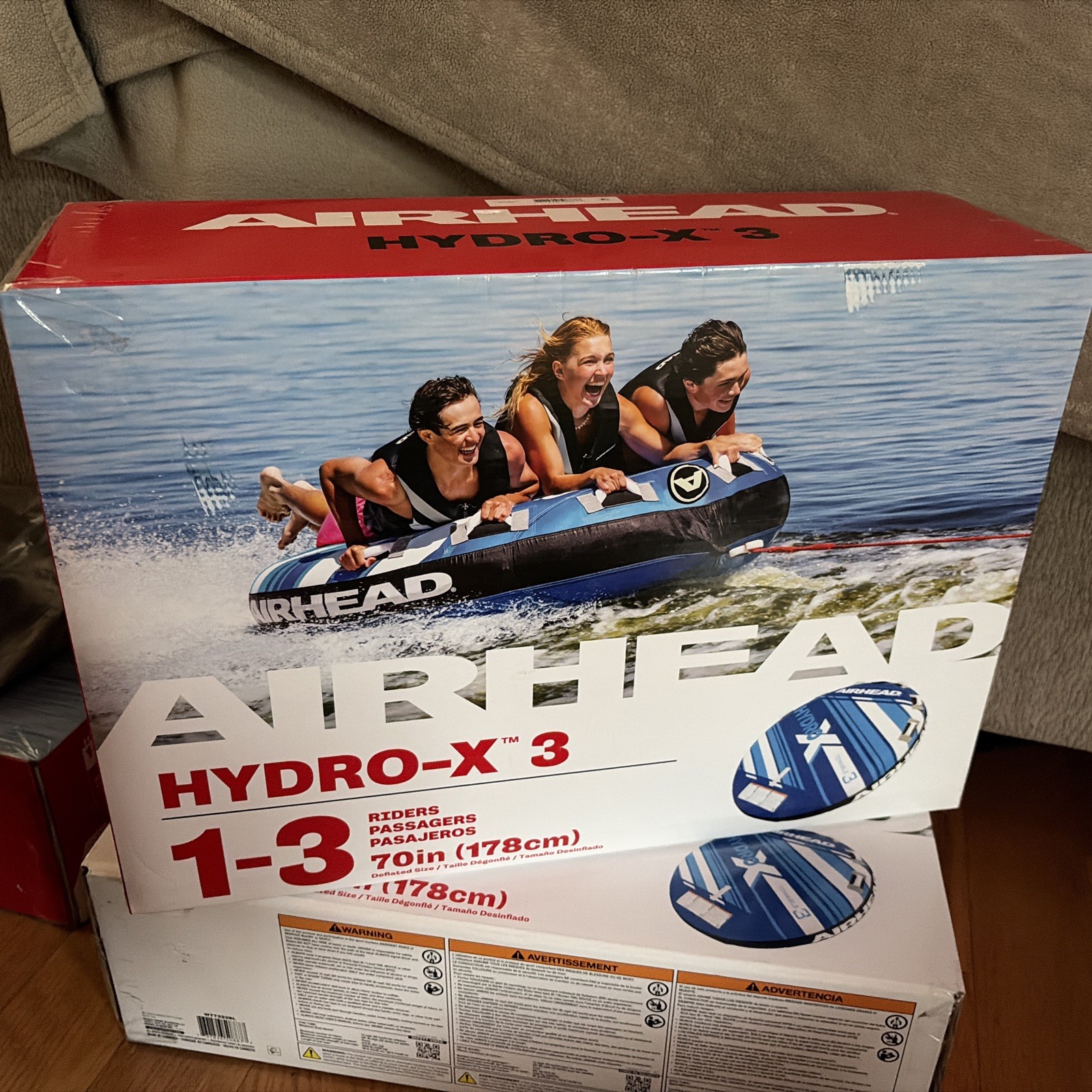 AIRHEAD HYDRO-X 3 Inflatable 1-3 Rider Boat Towable Water Tube 70-in • Blue AIRHEAD HYDRO-X 3 Inflatable 1-3 Rider Boat Towable Water Tube 70-in • Blue