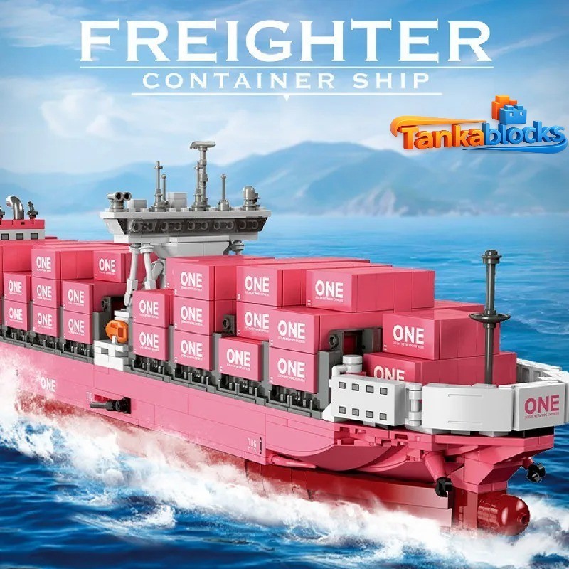 MOC Pink Cargo Ship 3D Bricks Container Boat Building Blocks 1446PCS gift
