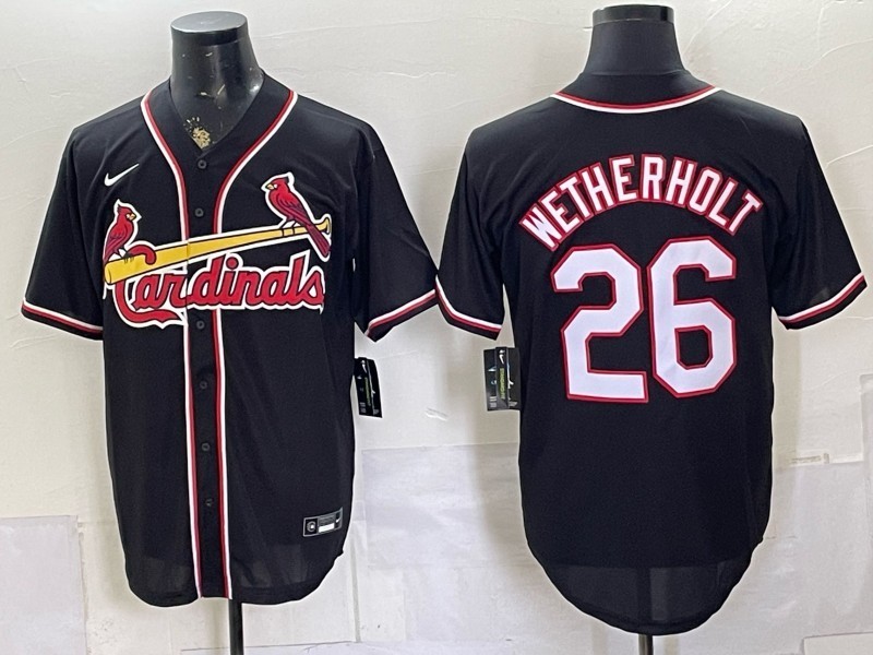 Men's MLB St. Louis Cardinals #26 JJ Wetherholt Stitched Cool Base Jersey -Black