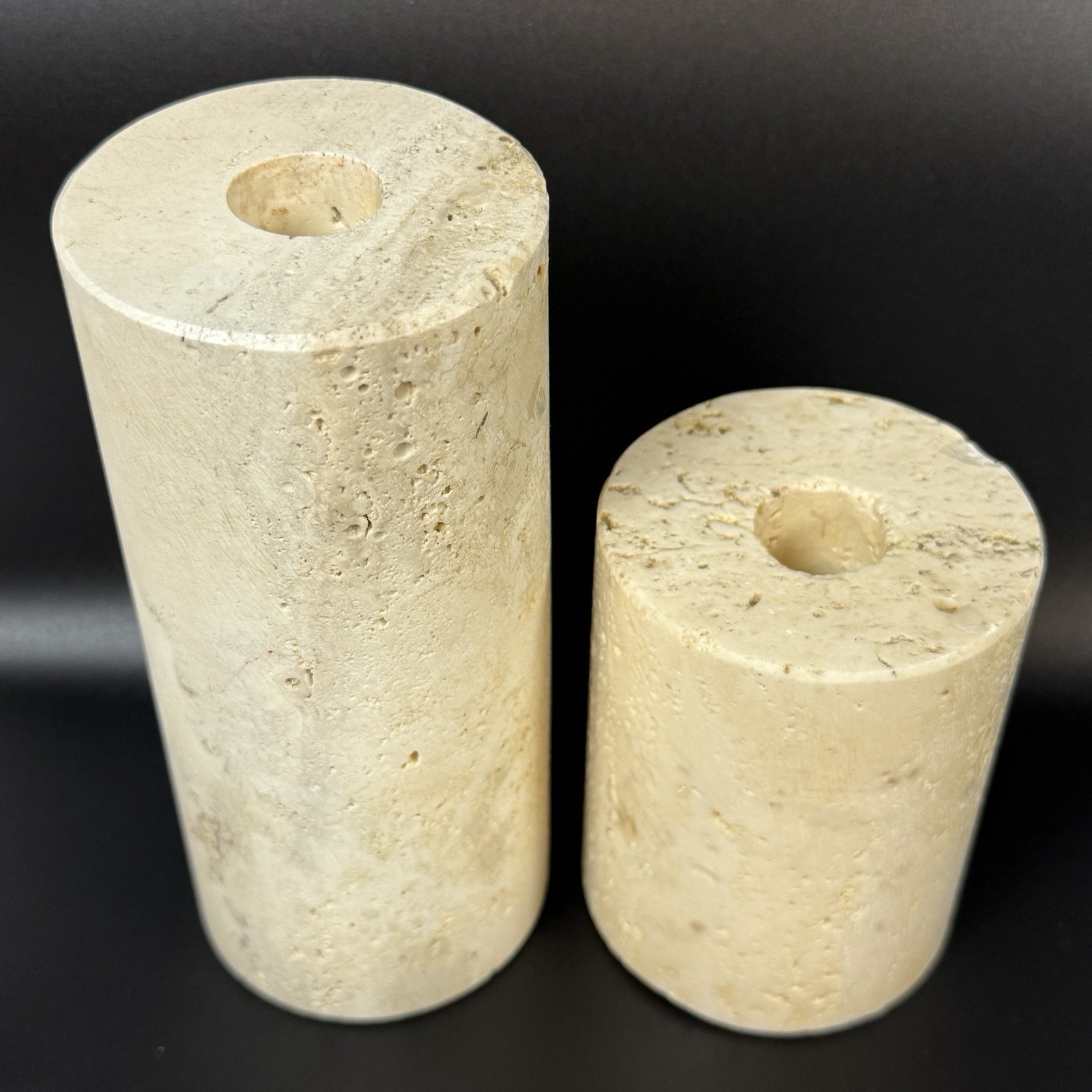 VTG Fratelli Mannelli Travertine Candle Holders MCM Italian Brutalist Cylinder
