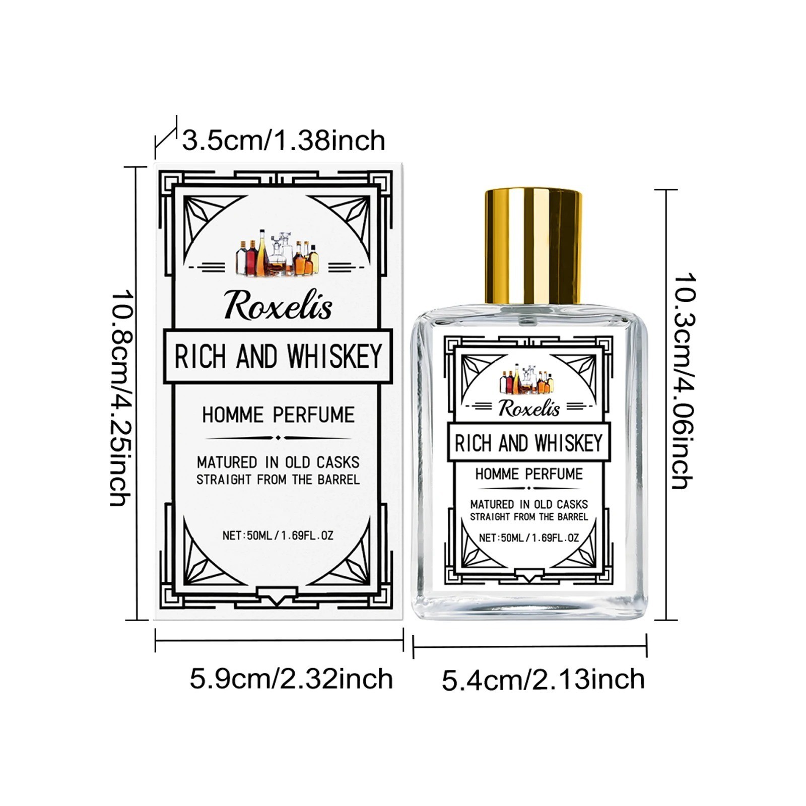 ROXELIS Rich And Whiskey Homme Perfume Long-Lasting Men\'s Fragrance 50ml